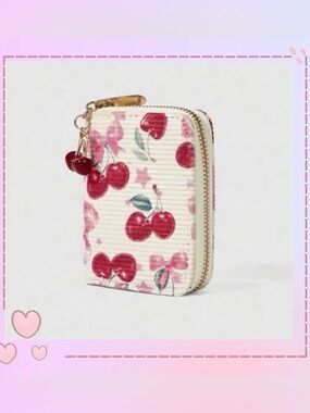 NWOT Cherry Print Zip Card Wallet - White & Red